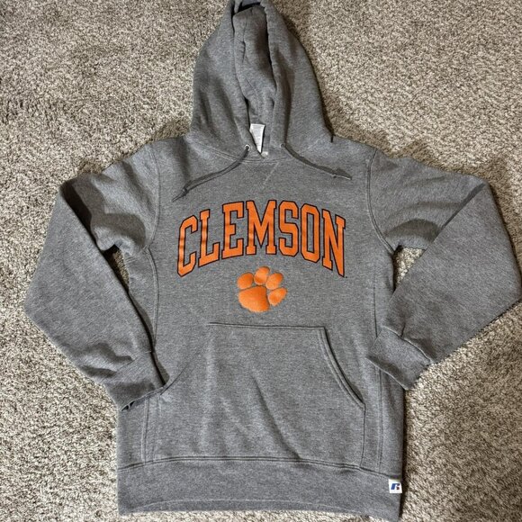 Clemson Tigers Hoodie Mens Small Gray NCAA Football Pullover Paw Logo Sweatshirt - Picture 1 of 6